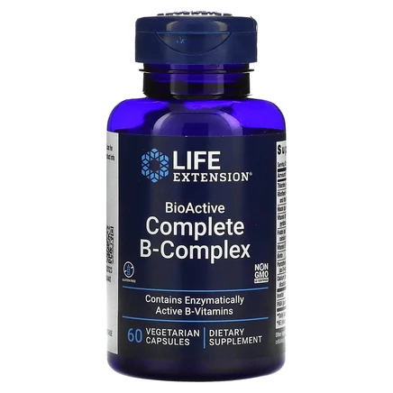 Life Extension, полный биоактивный комплекс витаминов группы B, 60 вегетарианских капсул