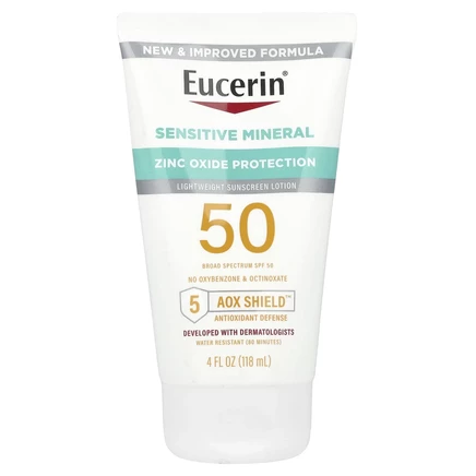 Eucerin, Sensitive Mineral, легкий солнцезащитный лосьон, SPF 50, без отдушек, 118 мл (4 жидк. Унции)