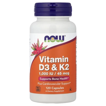 NOW Foods, витамины D3 и K2, 120 растительных капсул