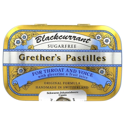 Grether's Pastilles, для горла и голоса, без сахара, черная смородина, 24 пастилки, 60 г (2 1/8 унции)