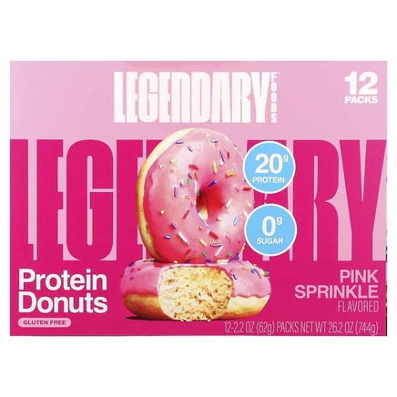 Legendary Foods, протеиновые пончики, розовая посыпка, 12 пакетиков по 62 г (2,2 унции)