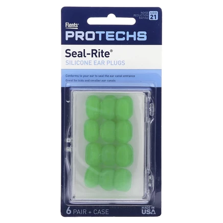 Ezy Dose, Pro-Techs, Seal-Rite, силиконовые беруши, зеленый, 6 пар и футляр
