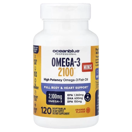 OceanBlue, омега-3 2100® в миникапсулах, высокоэффективный, апельсин, 120 капсул (525 мг в 1 капсуле)