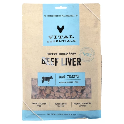 Vital Essentials, сублимированные лакомства для собак, со вкусом говяжьей печени, 425,2 г (15 унций)