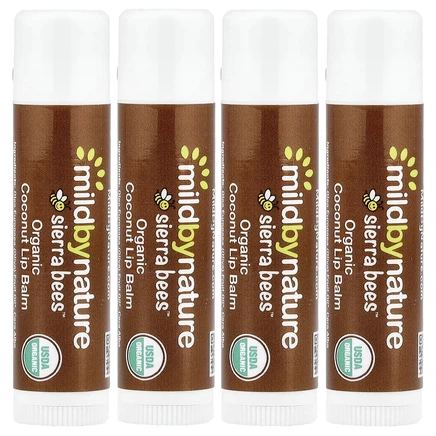 Mild By Nature, Sierra Bees™, Organic Lip Balms, Coconut, 4 Pack, 0.15 oz (4.25 g) Each