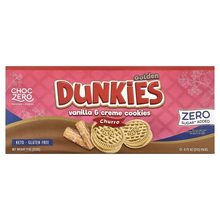 ChocZero, Golden Dunkies, печенье с ванилью и кремом, чуррос, 12 пакетиков по 21 г (0,75 унции)