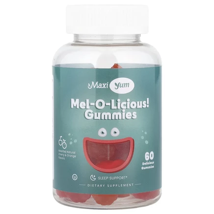 Maxi Health, Mel-O-Licious! Жевательные мармеладки, натуральная вишня и апельсин, 1 мг, 60 жевательных таблеток