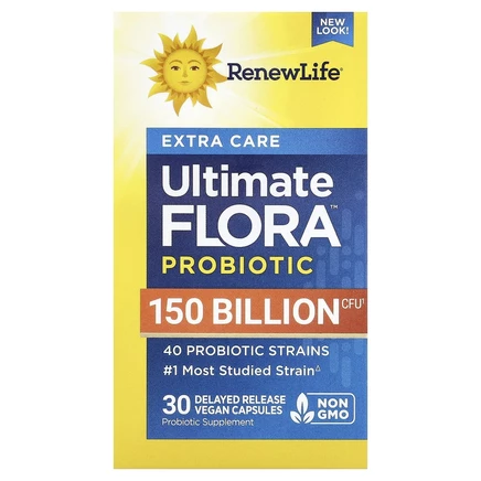 Renew Life, Ultimate Flora, Ultimate Care, пробиотик с повышенной силой действия, 150 млрд живых культур, 30 вегетарианских капсул