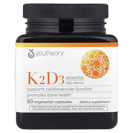 Youtheory, K2D3 незаменимые ежедневные витамины, 60 вегетарианских капсул