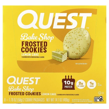 Quest Nutrition, Bake Shop, глазированное печенье, лимонный торт, 8 упаковок по 2 печенья по 50 г (1,76 унции)