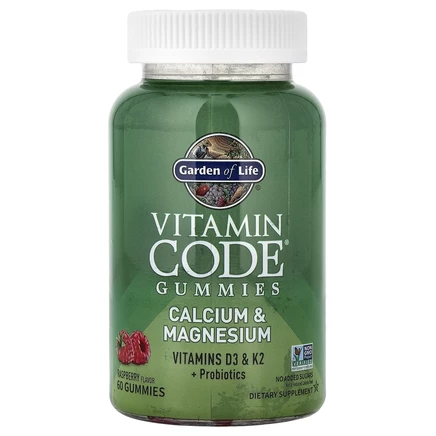 Garden of Life, Vitamin Code, жевательные таблетки с кальцием и магнием, малина, 60 жевательных таблеток