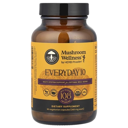 Herb Pharm, Mushroom Wellness ™, 10 шт. На каждый день, 90 вегетарианских капсул