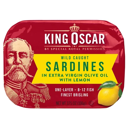 King Oscar, Wild Caught, сардины в оливковом масле первого отжима, с лимоном, 106 г (3,75 унции)