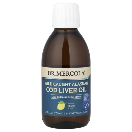 Dr. Mercola, Жир печени дикой аляскинской трески, лимон, 200 мл (6,8 жидк. Унции)