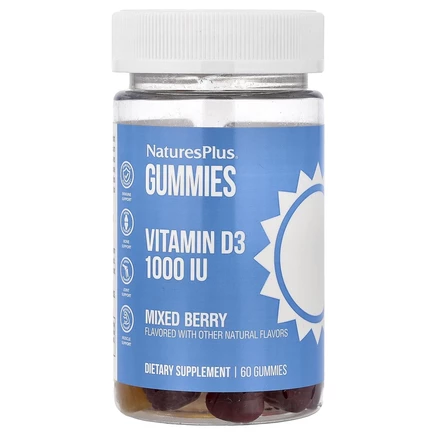 NaturesPlus, Жевательные таблетки с витамином D3, ягодное ассорти, 1000 МЕ, 60 жевательных таблеток