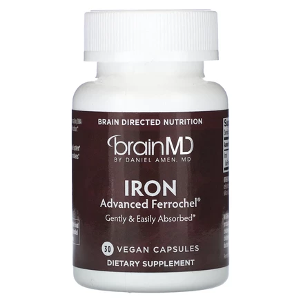 BrainMD, железо, 30 веганских капсул