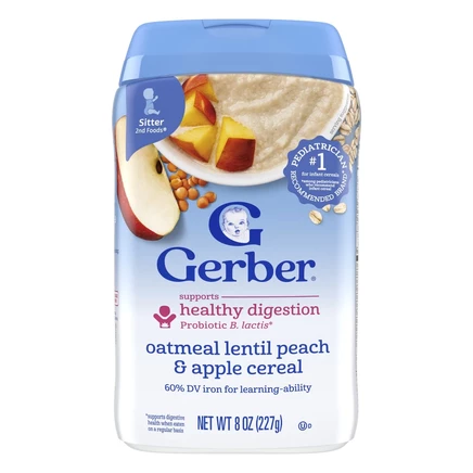 Gerber, Cereal for Baby, Power Blend, 2nd Foods, овсянка с пробиотиками, чечевица, персик и яблоко, 227 г (8 унций)