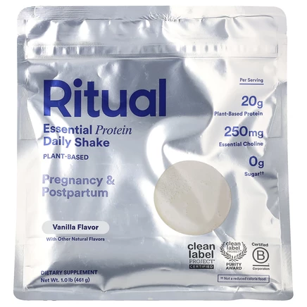 Ritual, Essential Protein, ежедневный коктейль, для беременности и послеродового периода, ваниль, 461 г (1 фунт)