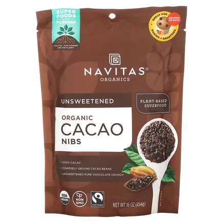 Navitas Organics, Органические кусочки какао-бобов, 454 г