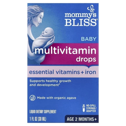 Mommy's Bliss, детские поливитамины + железо, от 2 месяцев, виноград, 30 мл (1 жидк. унция)