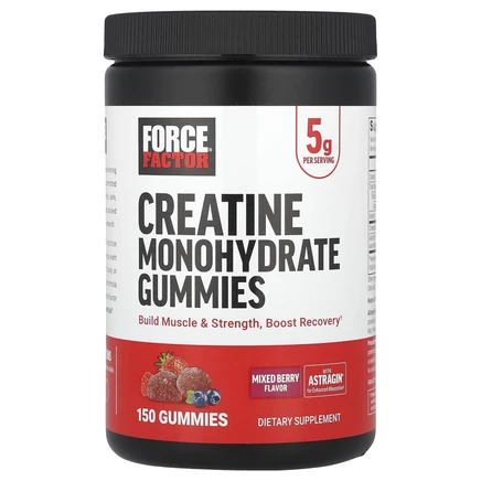Force Factor, Жевательные мармеладки с креатином, ягодное ассорти, 5 г, 150 жевательных мармеладок (1000 мг в 1 жевательной мармеладке)