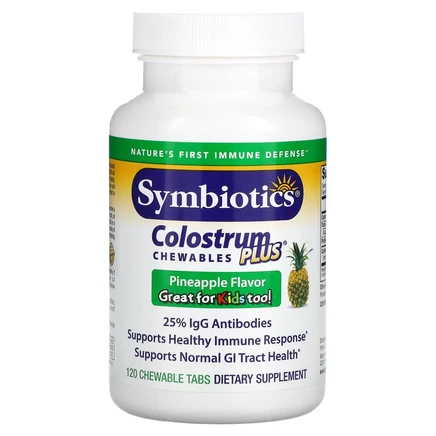 Symbiotics, Colostrum Plus, симбиотики из молозива, со вкусом ананаса, 120 жевательных таблеток