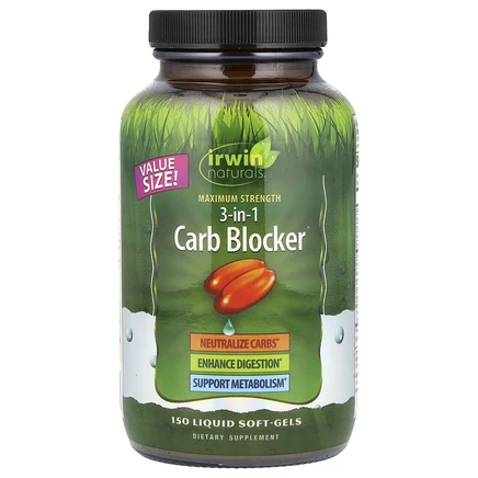 Irwin Naturals, 3-in-1 Carb Blocker, блокатор углеводов 3-в-1, максимальный эффект, 150 желатиновых капсул