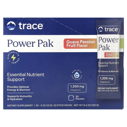 Trace Minerals ®, Electrolyte Stamina Power Pak, гуава и маракуйя, 30 пакетиков по 5 г (0,18 унции)