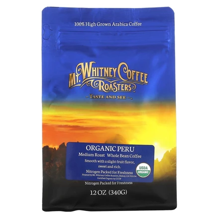 Mt. Whitney Coffee Roasters, органический кофе из Перу, зерновой, средней обжарки, 340 г (12 унций)