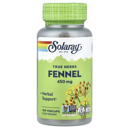 Solaray, True Herbs, фенхель, 450 мг, 100 растительных капсул