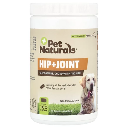 Pet Naturals, Hip + Joint, добавка для поддержки здоровья суставов, для кошек и собак, около 160 жевательных таблеток, 240 г (8,46 унции)