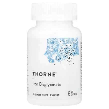 Thorne, бисглицинат железа, 60 капсул