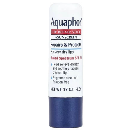 Aquaphor, Стик для восстановления губ + солнцезащитный крем, SPF 30, без отдушек, 4,8 г (0,17 унции)