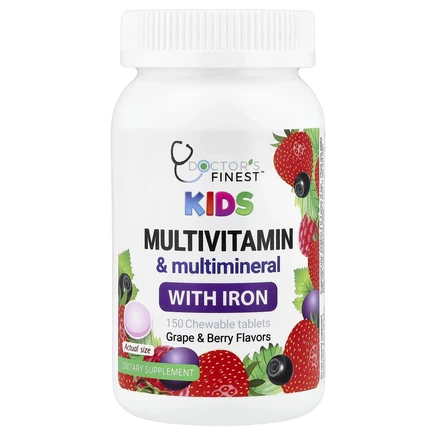 Doctor's Finest, добавка с мультивитаминами и минералами для детей, с железом, со вкусом винограда и ягод, 150 жевательных таблеток