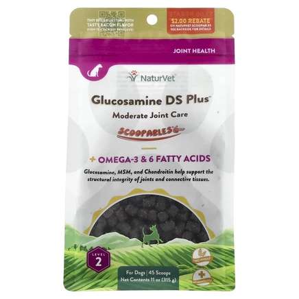 NaturVet, Scoopables, глюкозамин DS плюс умеренный уход за суставами, для собак, бекон, 315 г (11 унций)