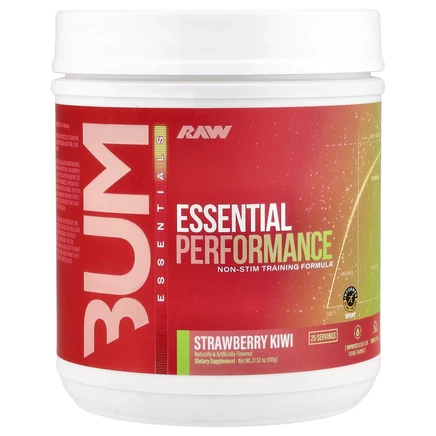 Raw Nutrition, Bum Essentials, Essential Performance, формула для тренировки без стимуляторов, со вкусом клубники и киви, 610 г (21,52 унции)