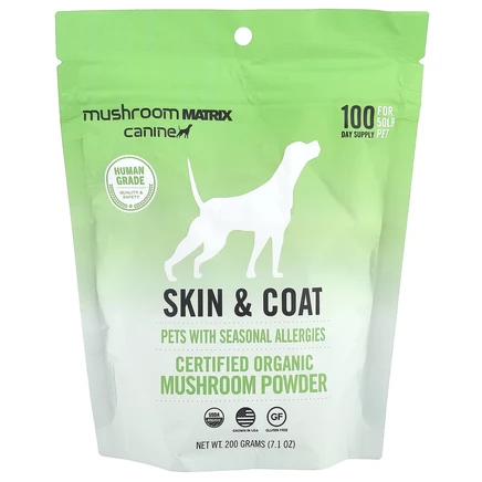 Mushroom Matrix Canine, Skin &coat, сертифицированный органический грибной порошок, для кошек и собак, 200 г (7,1 унции)