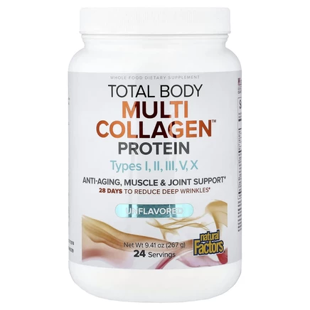 Natural Factors, Total Body, мультиколлагеновый протеин, без добавок, 267 г (9,41 унции)