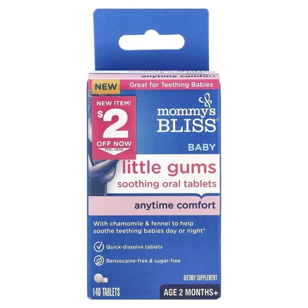Mommy's Bliss, Успокаивающие таблетки для полости рта Baby Little Gums, для детей от 2 месяцев, 140 таблеток