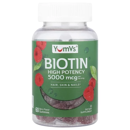 YumVs, жевательные таблетки с биотином, высокоэффективный, со вкусом ягод, 60 жевательных таблеток (2500 мкг в 1 жевательной таблетке)