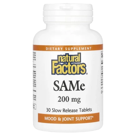 Natural Factors, SAMe, 200 мг, 30 таблеток медленного высвобождения