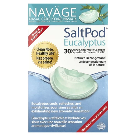 Navage, Nasal Care, солевой раствор для промывания носа, SaltPod и эвкалипт, 30 капсул с солевым концентратом