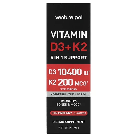 Venture Pal, витамины D3 и K2, с клубникой, 60 мл (2 жидк. унции)