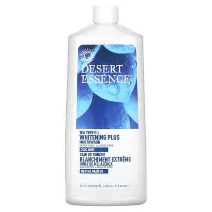 Desert Essence, Масло чайного дерева, отбеливающая жидкость для полоскания рта, прохладная мята, 473 мл (16 жидк. Унций)