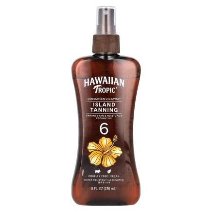 Hawaiian Tropic, Island Tanning, солнцезащитное масло-спрей, SPF 6, 236 мл (8 жидк. унций)