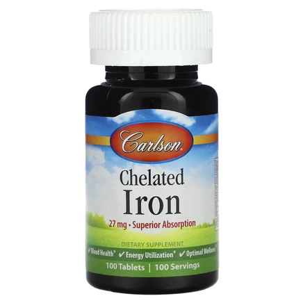 Хелатное железо Carlson, 27 мг, 100 таблеток