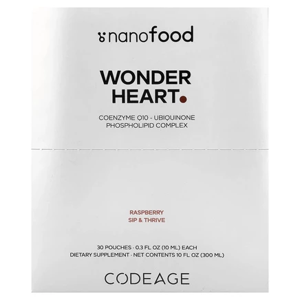 Codeage, Nanofood, Wonder Heart, липосомальный коэнзим Q10, малина, 30 пакетиков по 10 мл (0,3 жидк. Унции)