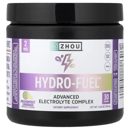 Zhou Nutrition, Hydro-Fuel™, улучшенный комплекс электролитов, со вкусом лимонада из маракуйи, 154 г (5,43 унции)