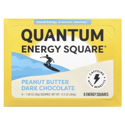 Quantum Energy Square, Темный шоколад с арахисовой пастой, 8 квадратов по 48 г (1,69 унции)