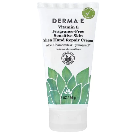 DERMA E, Крем для рук ши для чувствительной кожи, витамин E, без отдушек, 56 г (2 унции)